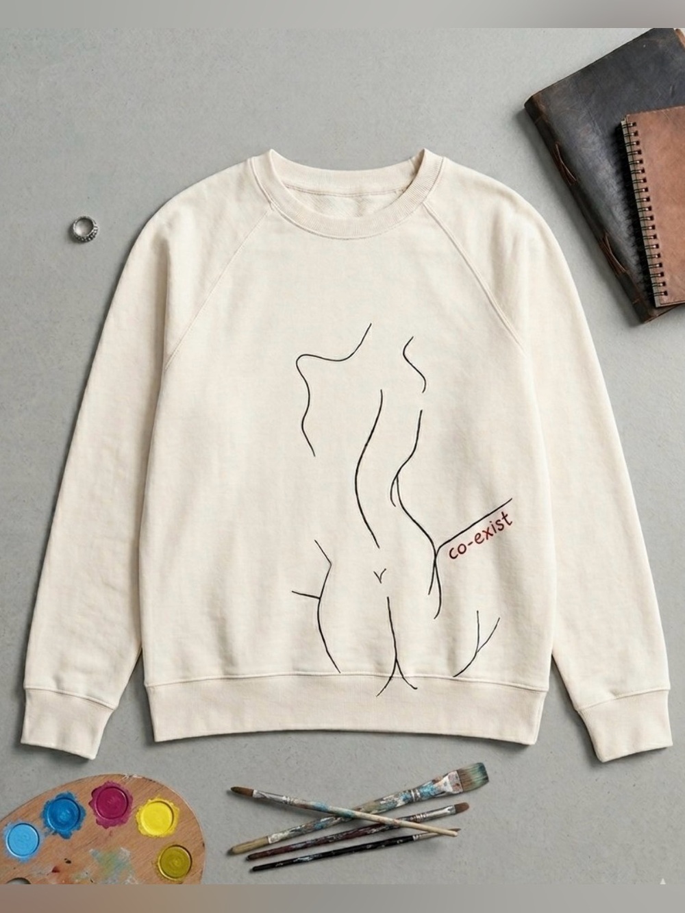 Roxanne For Neococo Collective Co-Exist Line Art Female Silhouette Sweatshirt L